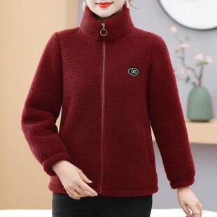 冬季新款时尚洋气减龄百搭加绒加厚妈妈颗粒绒棉衣外套保暖上衣