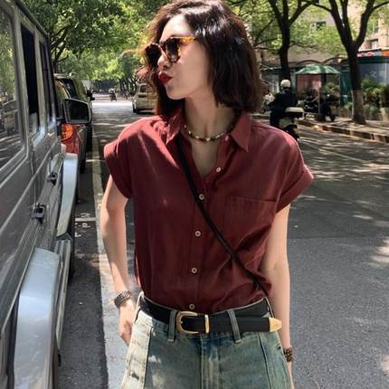 法式短袖衬衫女夏2025新款设计感小众无袖衬衣薄款棉麻上衣夏季女