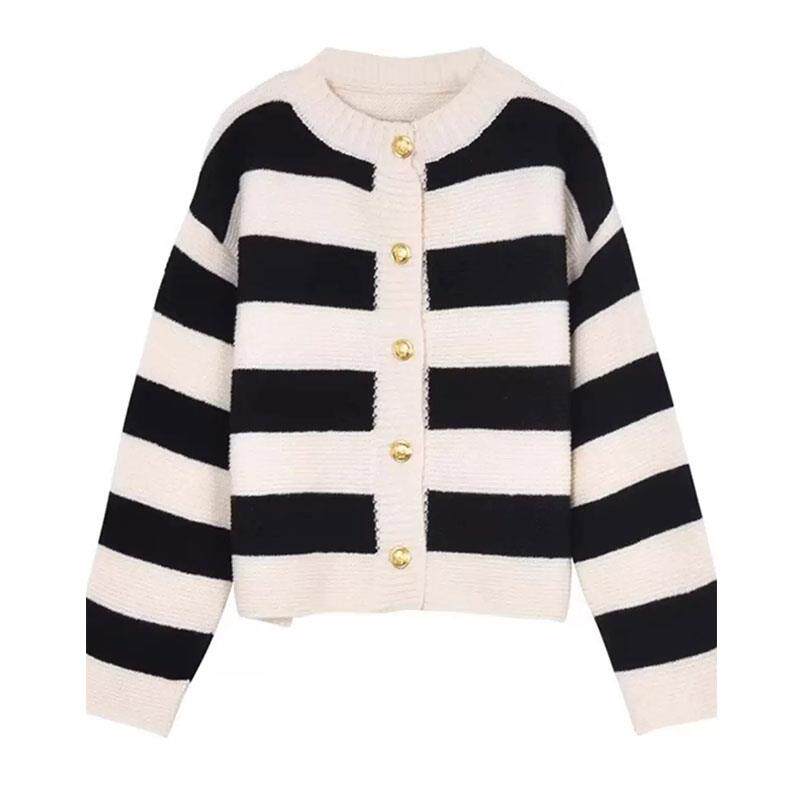 JOYIASS慵懒风外套女宽条纹2025新款针织开衫洋气长袖高级感日系