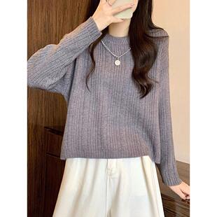 JOYIASS慵懒风白色圆领针织衫女短款宽松显瘦小个子内搭毛衣高级