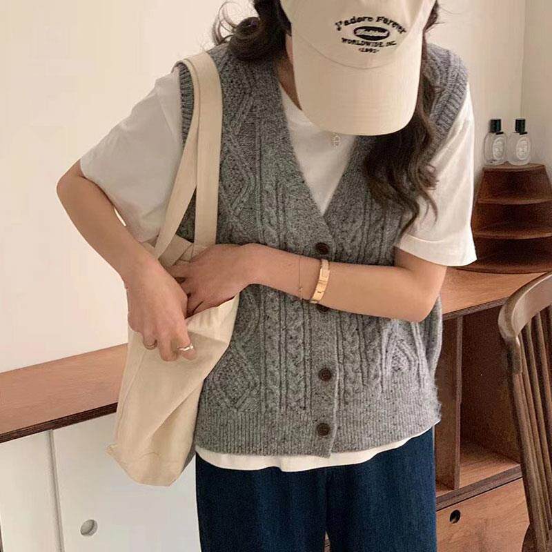 JOYIASS韩系学院风针织马甲女2025秋季新款韩版宽松菱格v领毛衣外