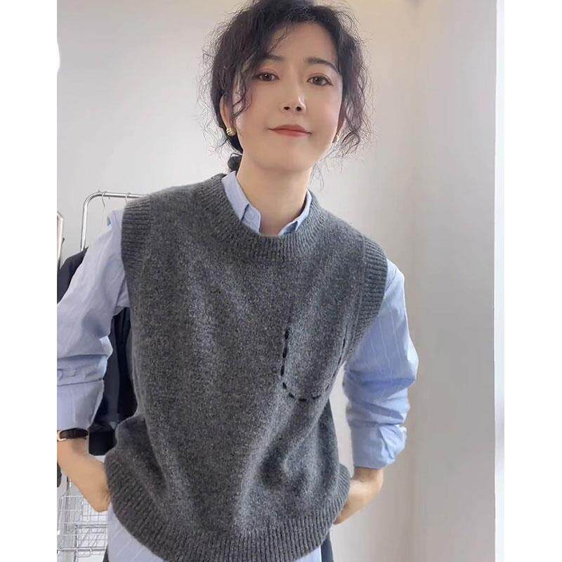 JOYIASS坎肩内搭宽松小个子2025秋装新款女士毛衣背心圆领针织马