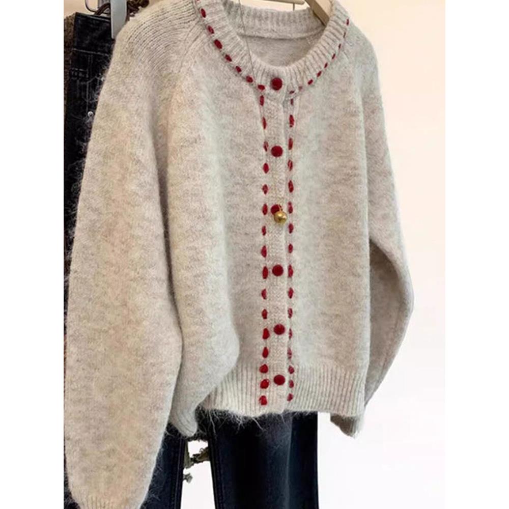 JOYIASS2025秋冬新款圆领针织开衫女宽松显瘦软糯毛衣外套上衣小