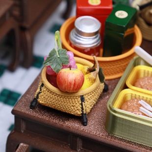 迷你微缩仿真模型中式古风仿藤编水果篮场景摆件娃屋配件