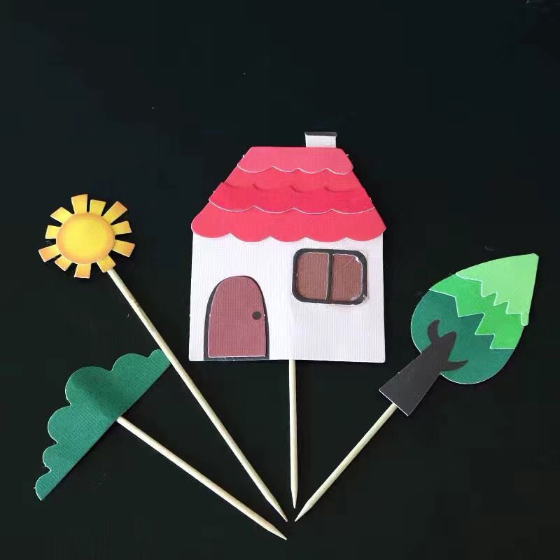 森系蛋糕装饰插件田园小屋小树蜗牛房子太阳蘑菇儿童生日装扮插牌