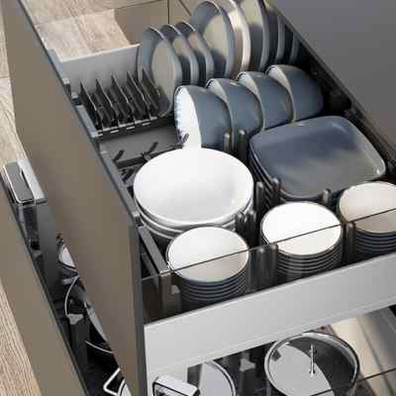 酷太厨房收纳抽屉内置碗架沥水架碗碟盘子太空铝橱柜分隔架置物架