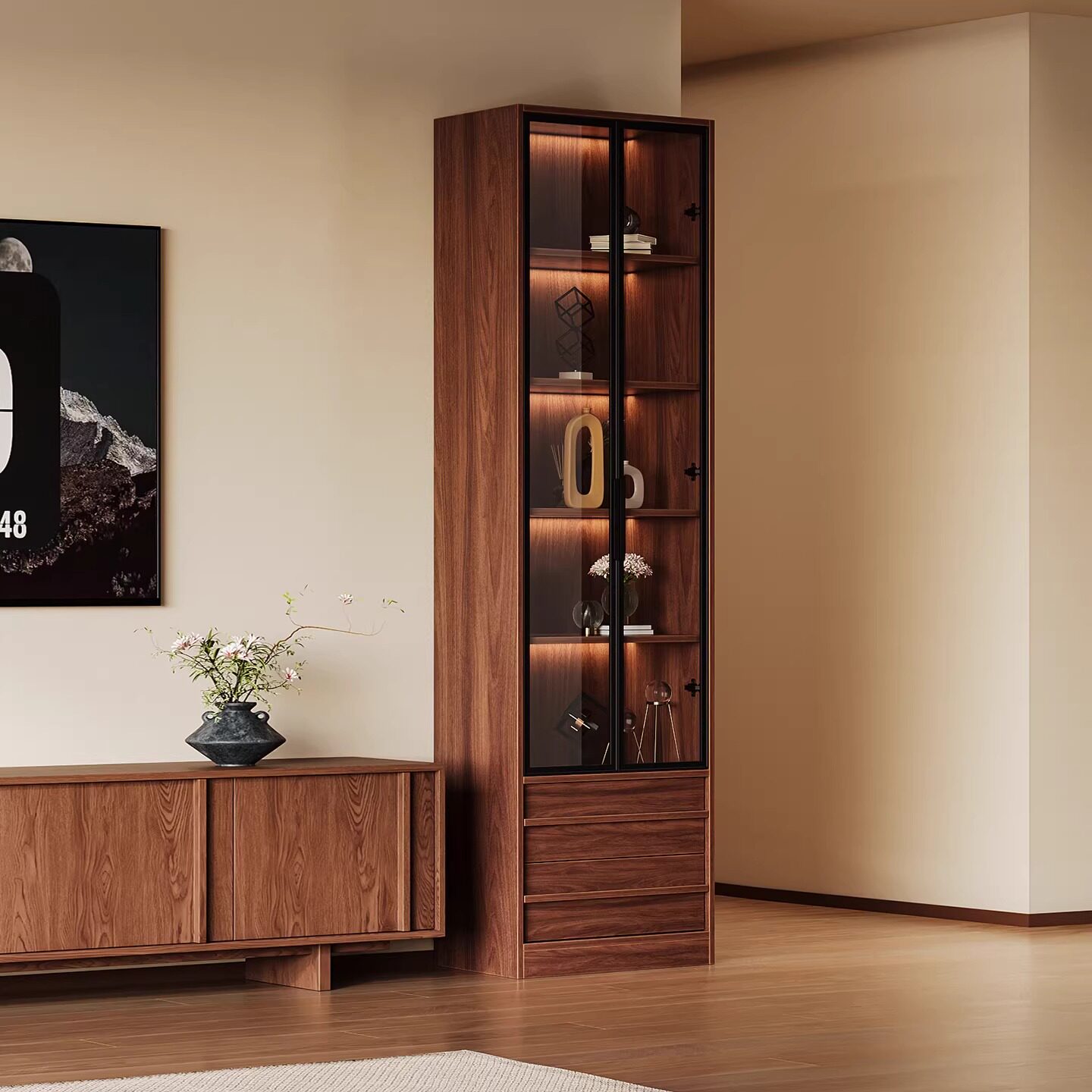 中古风电视柜转角客厅储物柜一体落地展示置物架2026年新款边角柜