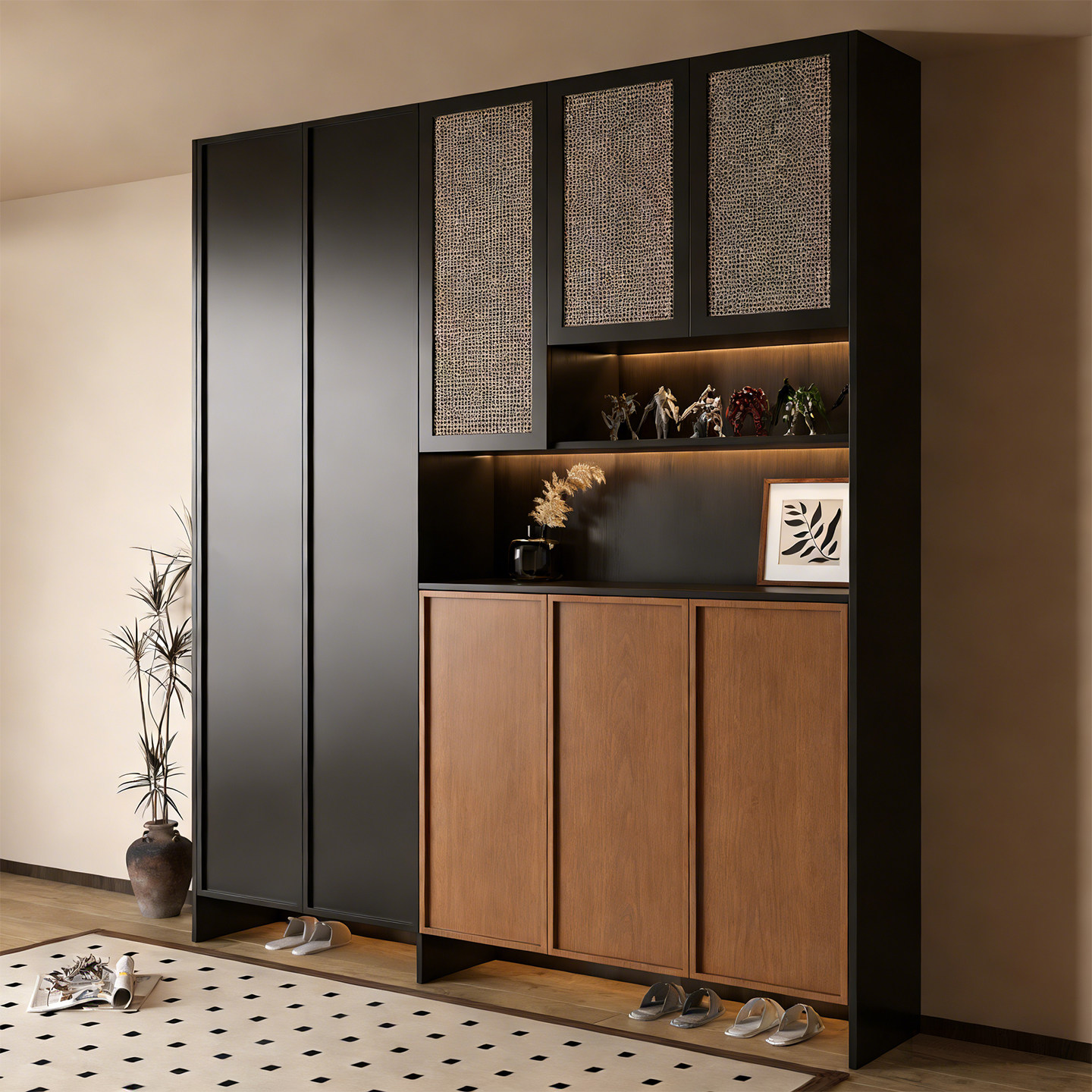 复古风鞋柜黑色藤编玄关柜收纳柜家用门口多层储物柜轻奢风落地柜,住宅家具,电视柜,淘宝优惠券,粉丝福利购,淘宝优惠卷