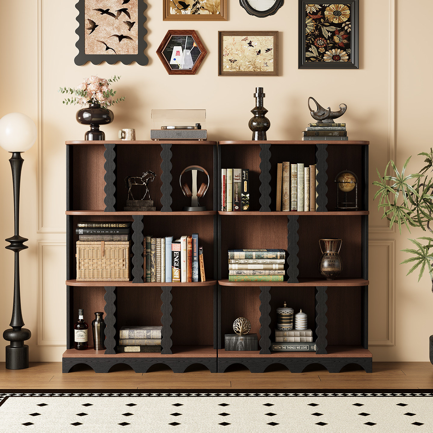 复古风波浪书柜客厅书架书房收纳柜2025新款装饰柜多层落地展示柜,住宅家具,单个书柜,淘宝优惠券,粉丝福利购,淘宝优惠卷