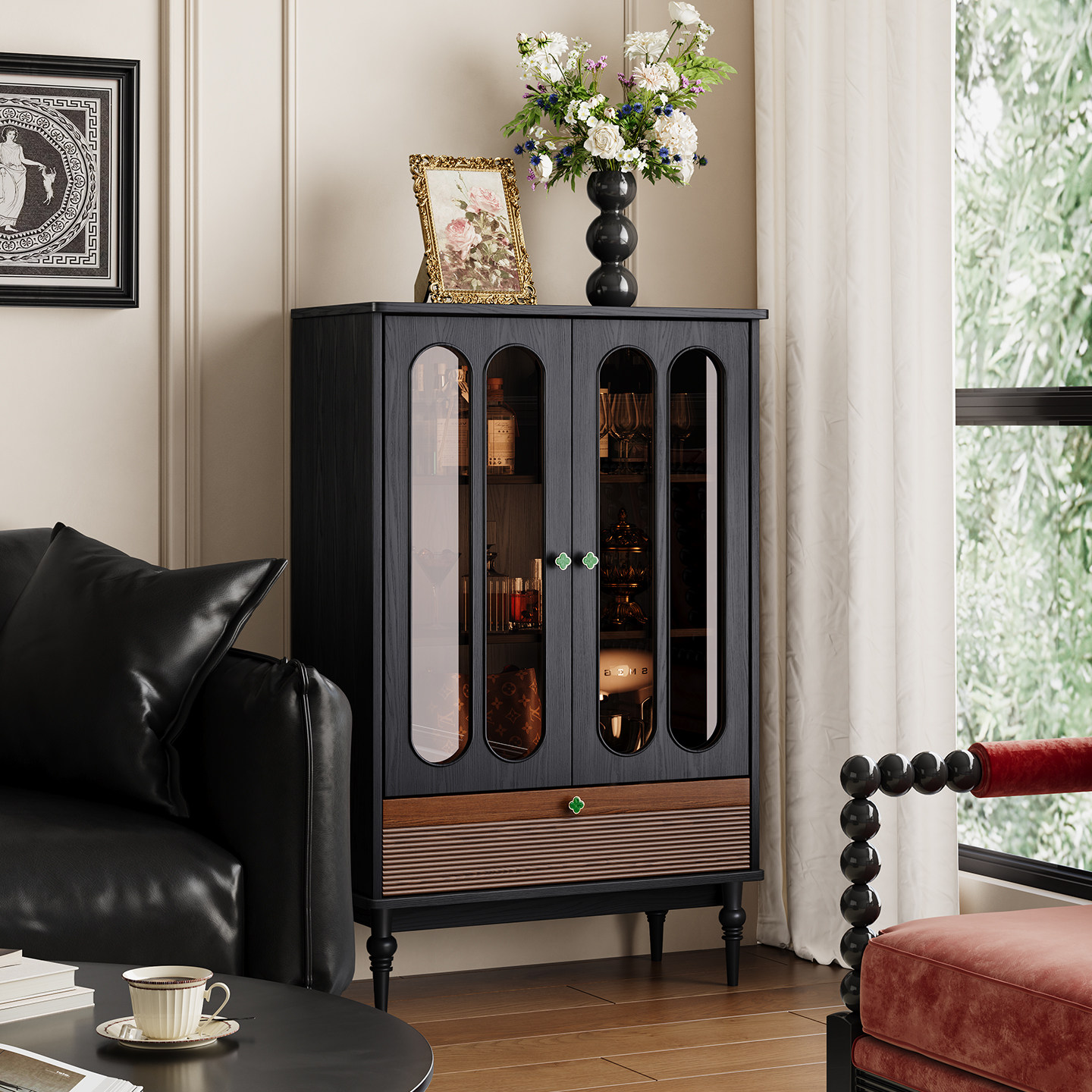 法式复古书柜陈列展示柜客厅家用沙发边柜落地收纳储物柜靠墙一体,住宅家具,单个书柜,淘宝优惠券,粉丝福利购,淘宝优惠卷