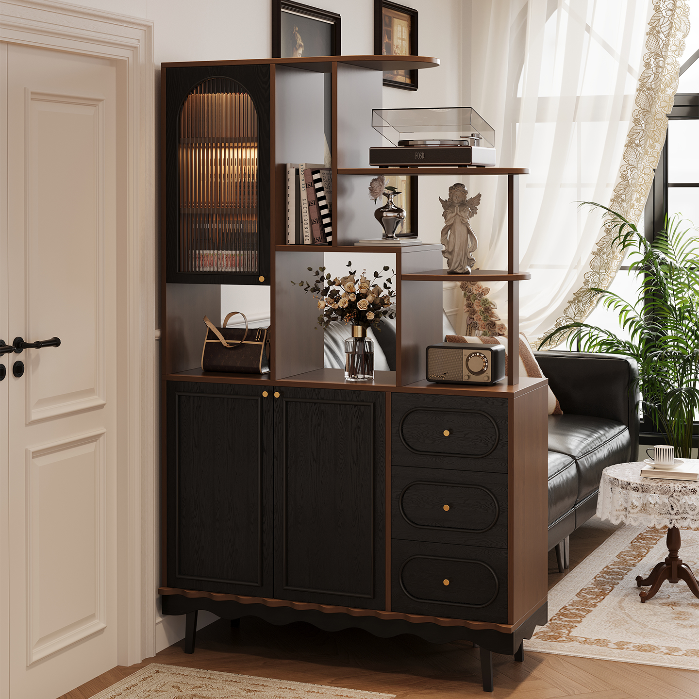 家用门口靠墙一体复古收纳柜