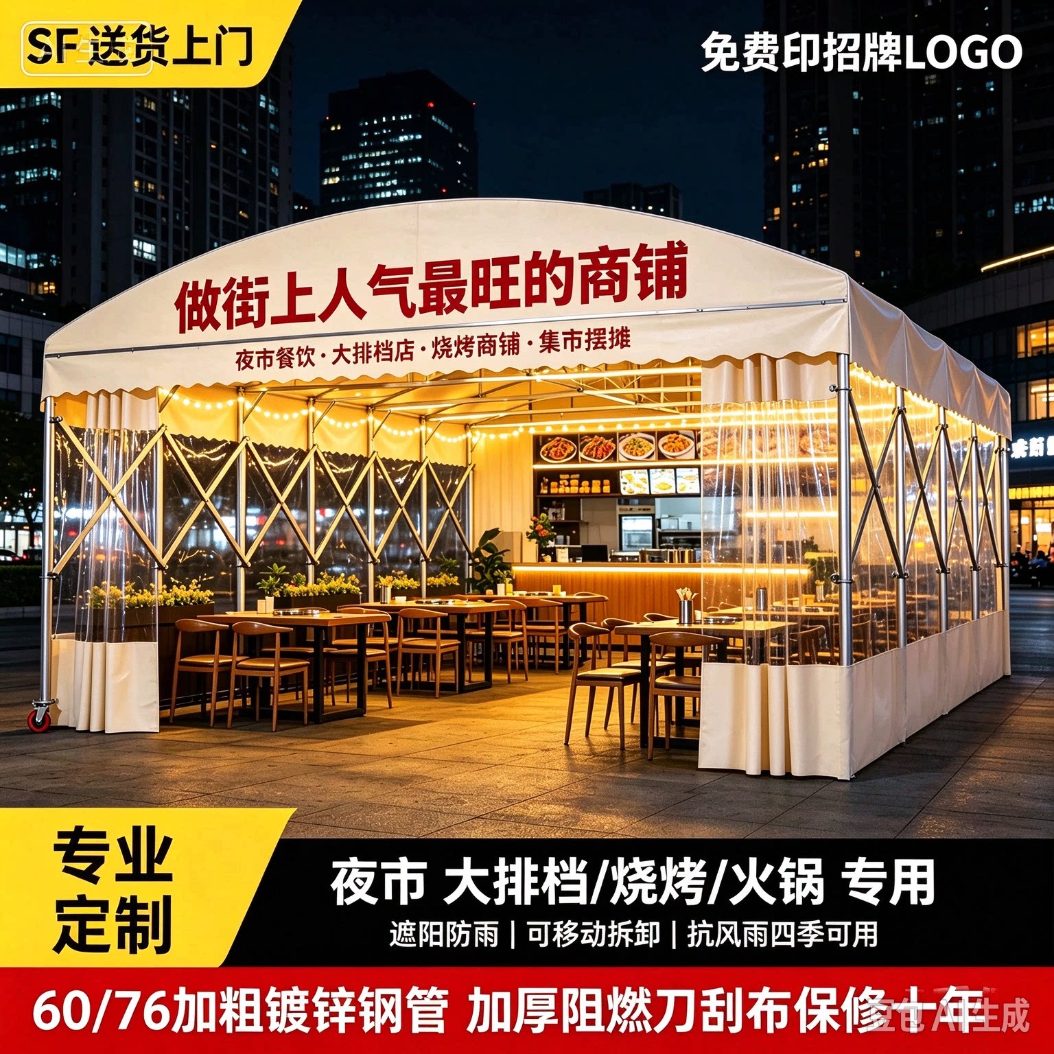 定制新款推拉伸缩雨棚大型移动停车遮阳棚仓库帐篷可折叠夜宵排档