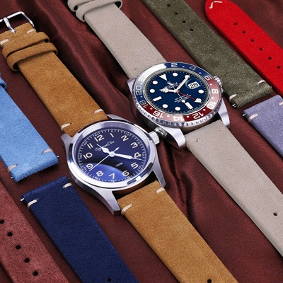 翻毛皮绒面手工缝线表带