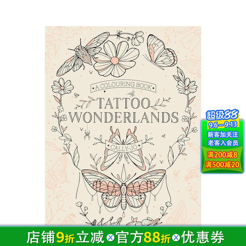【预售】英文原版 纹身涂鸦： 着色书 Tattoo Wonderlands: A Colouring Book 英语儿童趣味互动活动书 进口图书 善优童书