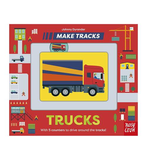 【预售】【滑轨机关书】卡车 【Make Tracks】Trucks 趣味互动英语早教 英文儿童插画故事绘本 进口童书