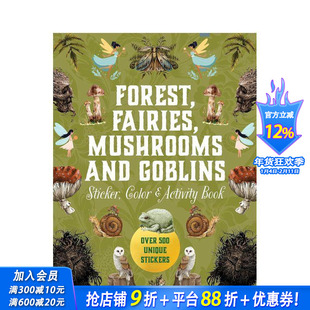 【预售】森林、仙女、蘑菇和小妖精贴纸、涂色和活动书 Forest， Fairies， Mushrooms and Goblins Sticker 英文原版 正版进口书