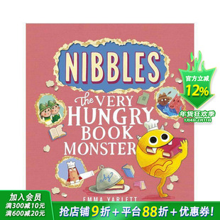 【预售】啃书小怪兽尼布斯 互动镂空翻翻书页 Nibbles: The Very Hungry Book Monster 英文儿童插画故事绘本 进口童书
