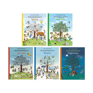 【现货多册选拍】All Around Bustletown熙熙攘攘四季时光5册 春夏秋冬夜间 英文原版儿童趣味场景绘本 硬页大开本图书