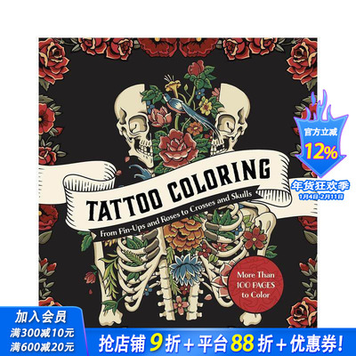 【现货】纹身涂色书 Tattoo Coloring: From Pin-Ups and Roses to Sailors and Skulls 原版英文生活综合 正版进口图书