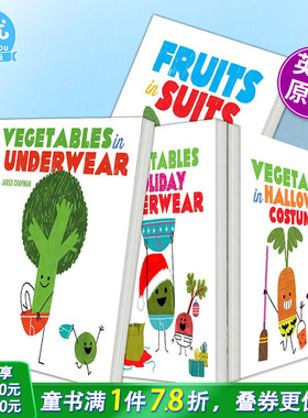 【现货多册选拍】穿短裤的蔬菜/万圣节服的蔬菜/西装的水果/内衣的蔬菜 英文儿童纸板书绘本 趣味英语早教Vegetables in Underwear