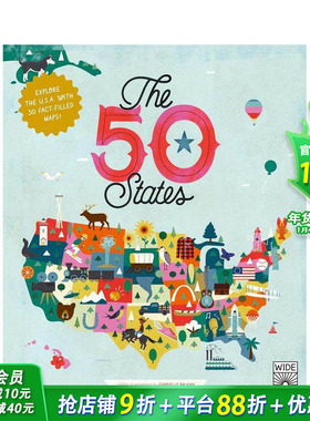 【预售】通过50幅地图探索美国 【The 50 States】 Explore the U.S.A. with 50 fact-filled maps!英文儿童插画科普绘本进口童书