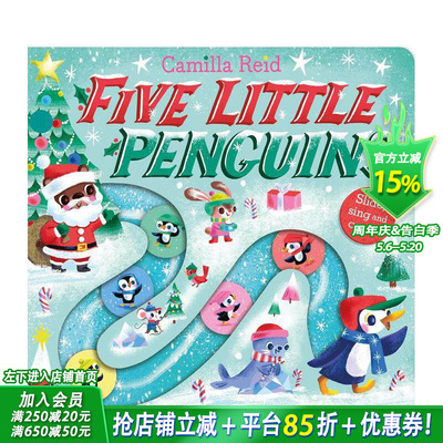 【预售】【滑轨歌谣计数书】五只小企鹅 【Slide and Count】Five Little Penguins 英文儿童趣味互动绘本 英语早教进口书
