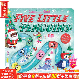 【预售】【滑轨歌谣计数书】五只小企鹅 【Slide and Count】Five Little Penguins 英文儿童趣味互动绘本 英语早教进口书