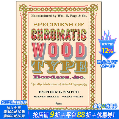 【预售】Specimens of Chromatic Wood Type色木字体、边框范例：1874个彩色字体设计代表作 英文字体设计
