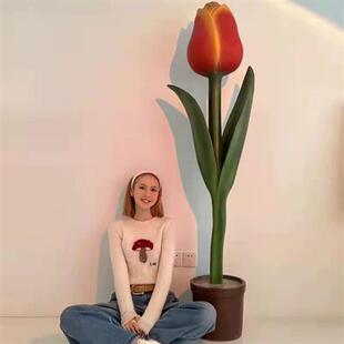 网红仿真植物花盆郁金香玻璃钢雕塑家居客厅商场装饰落地大型摆件