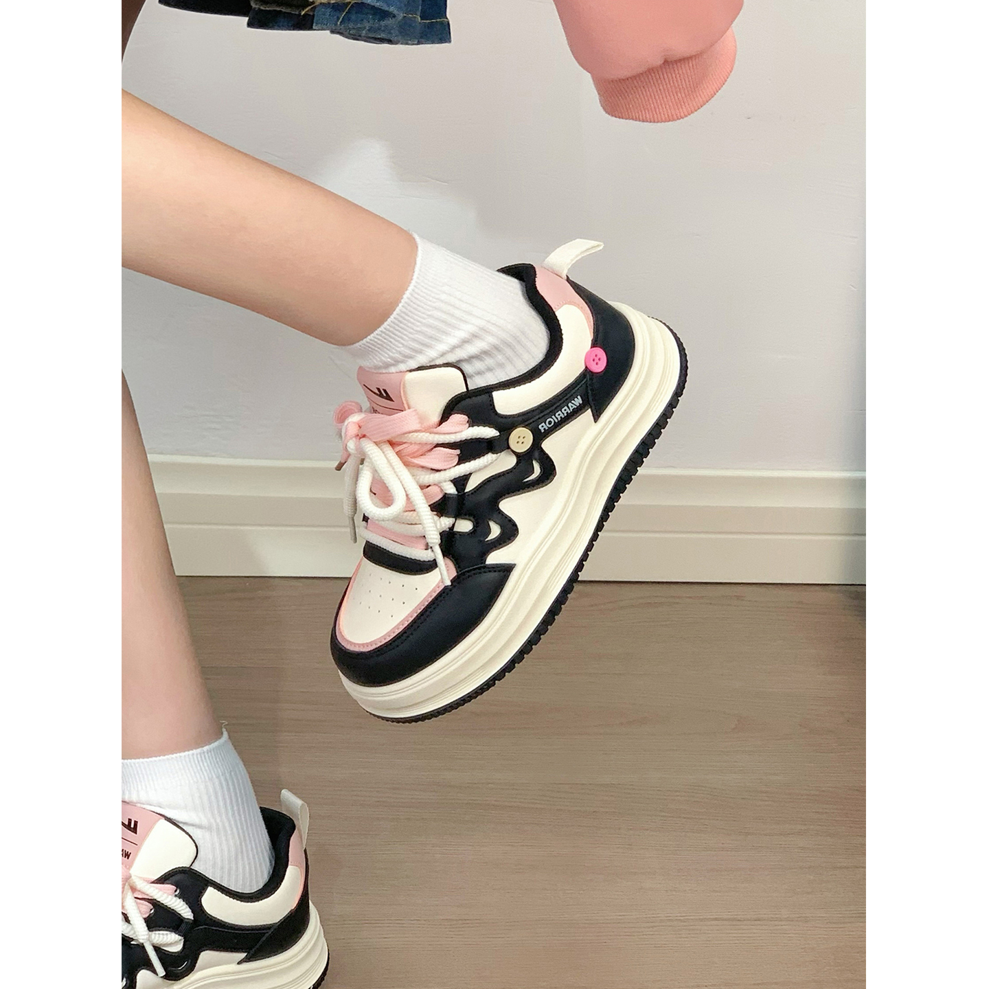 回力女鞋黑粉厚底小白鞋女秋季
