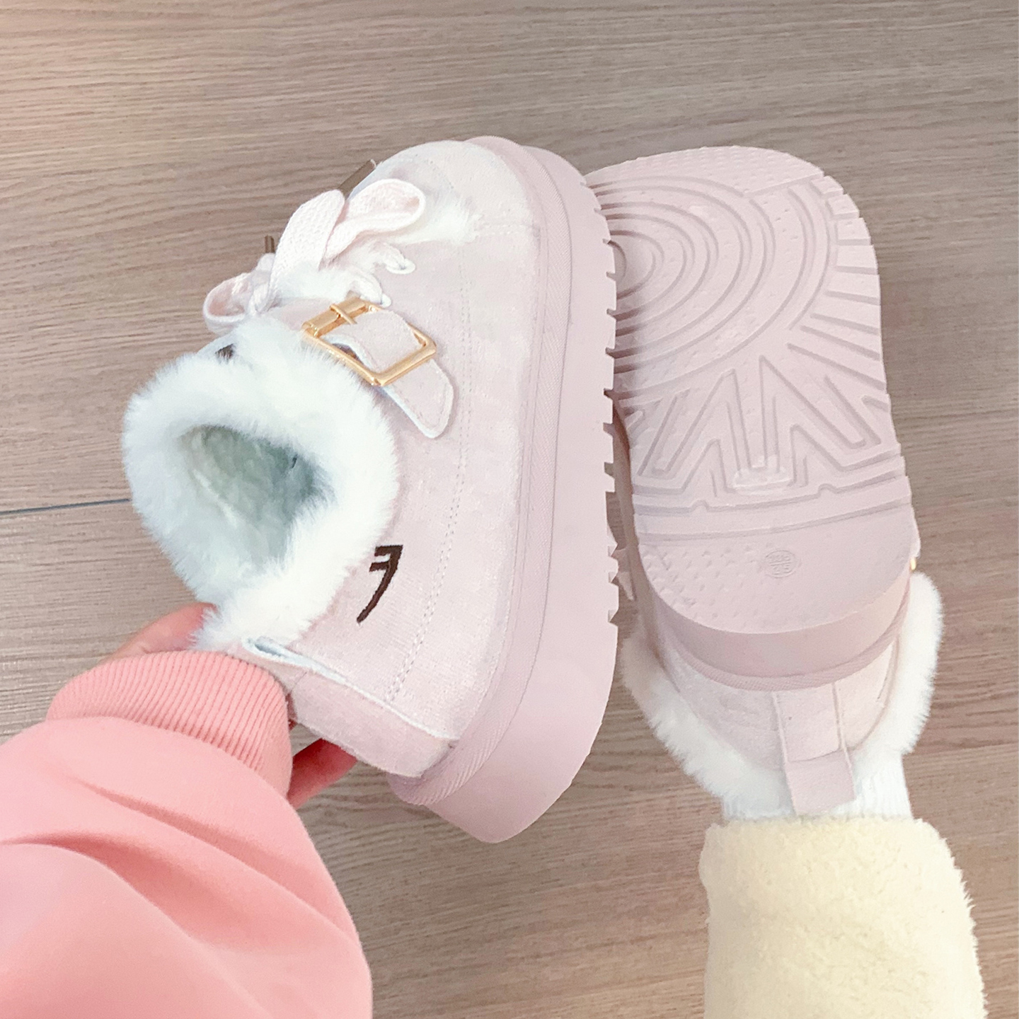 回力粉色雪地靴女冬季新款加绒