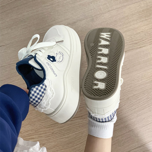 回力加绒卡通猫咪小白鞋女秋冬