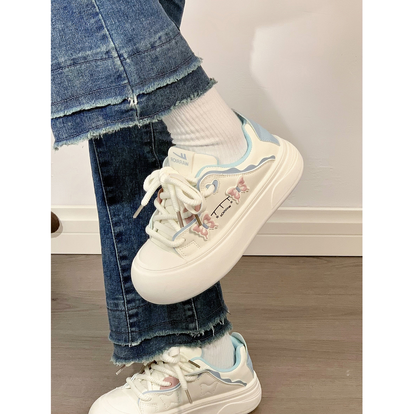 回力蝴蝶厚底小白鞋女秋季新款