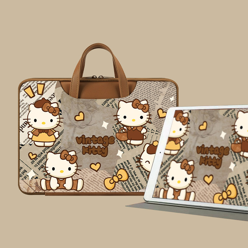 卡通可爱Kitty猫手提平板12.1寸电脑包女大容量笔记本包华为matepad11.5寸苹果9.7寸防水收纳包可爱学生防摔