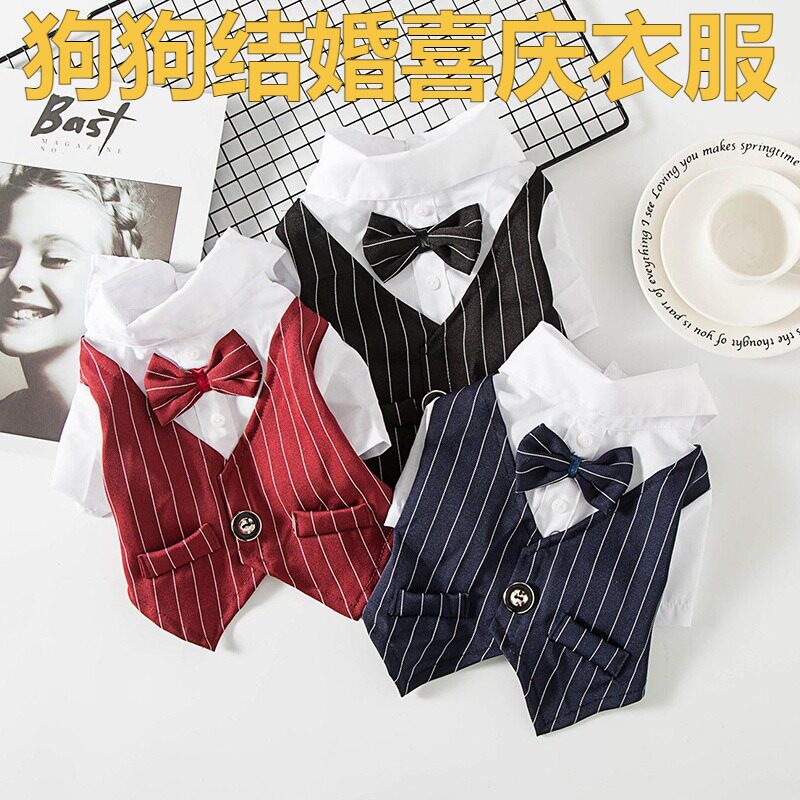 狗狗结婚喜庆衣服宠物狗服饰西装夏天薄款泰迪西服衬衫婚纱礼服