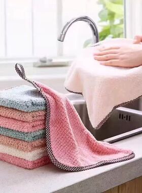 挂式珊瑚绒锁边抹布家用客厅擦桌子厨房洗碗清洁易洗菠萝格百洁布