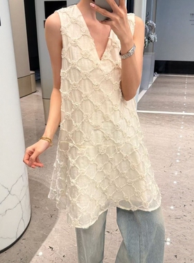 十三行摩登197天丝提花V领背心裙女2026夏薄款显瘦A字连衣裙 H382