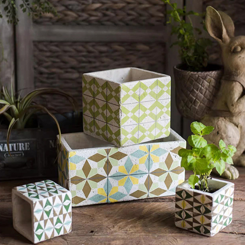 正方形花盆小号水泥做旧多肉植物花盆非陶瓷透气简约艺术创意花盆
