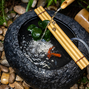 石槽鱼缸小型仿石头流水摆件水循环复古禅意花园装 饰户外庭院造景