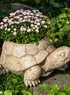 花园装饰石龟摆件户外庭院造景水泥仿石头乌龟花盆仿石雕中式复古