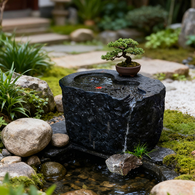 庭院流水摆件仿石钵造景装饰日式