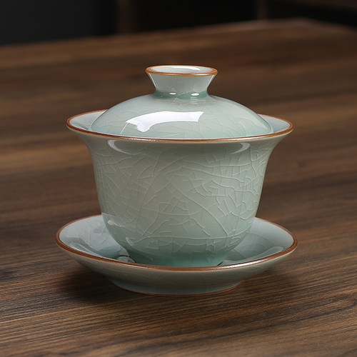 家用泡茶碗哥窑汝窑开片盖碗