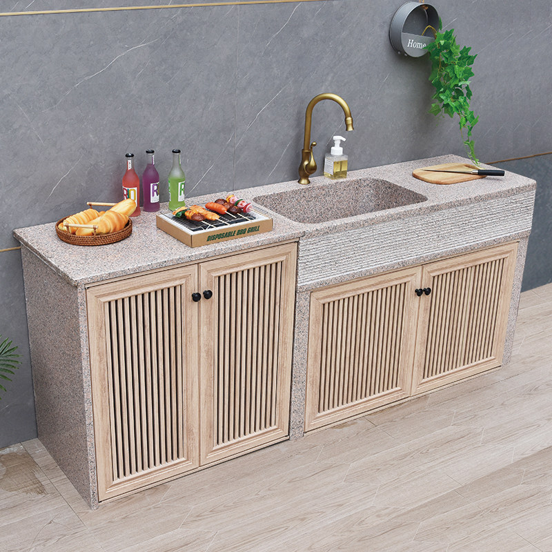 庭院花园大理石一体烧烤操作台室外石头洗手池家用花岗岩洗衣机柜