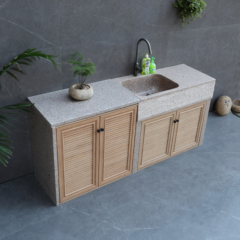 户外庭院大理石整石一体洗衣洗手池室外花岗岩定制操作台洗衣机柜