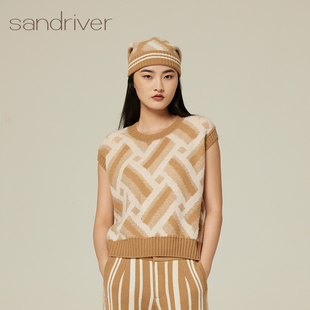 sandriver羊绒蚕丝背心女秋冬百搭圆领提花无袖 打底内衣亲肤舒适