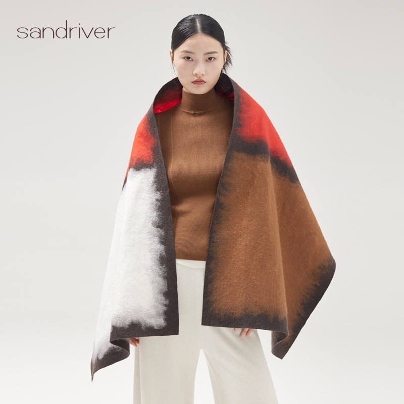 沙涓真丝羊绒相拼手工毛毡围巾