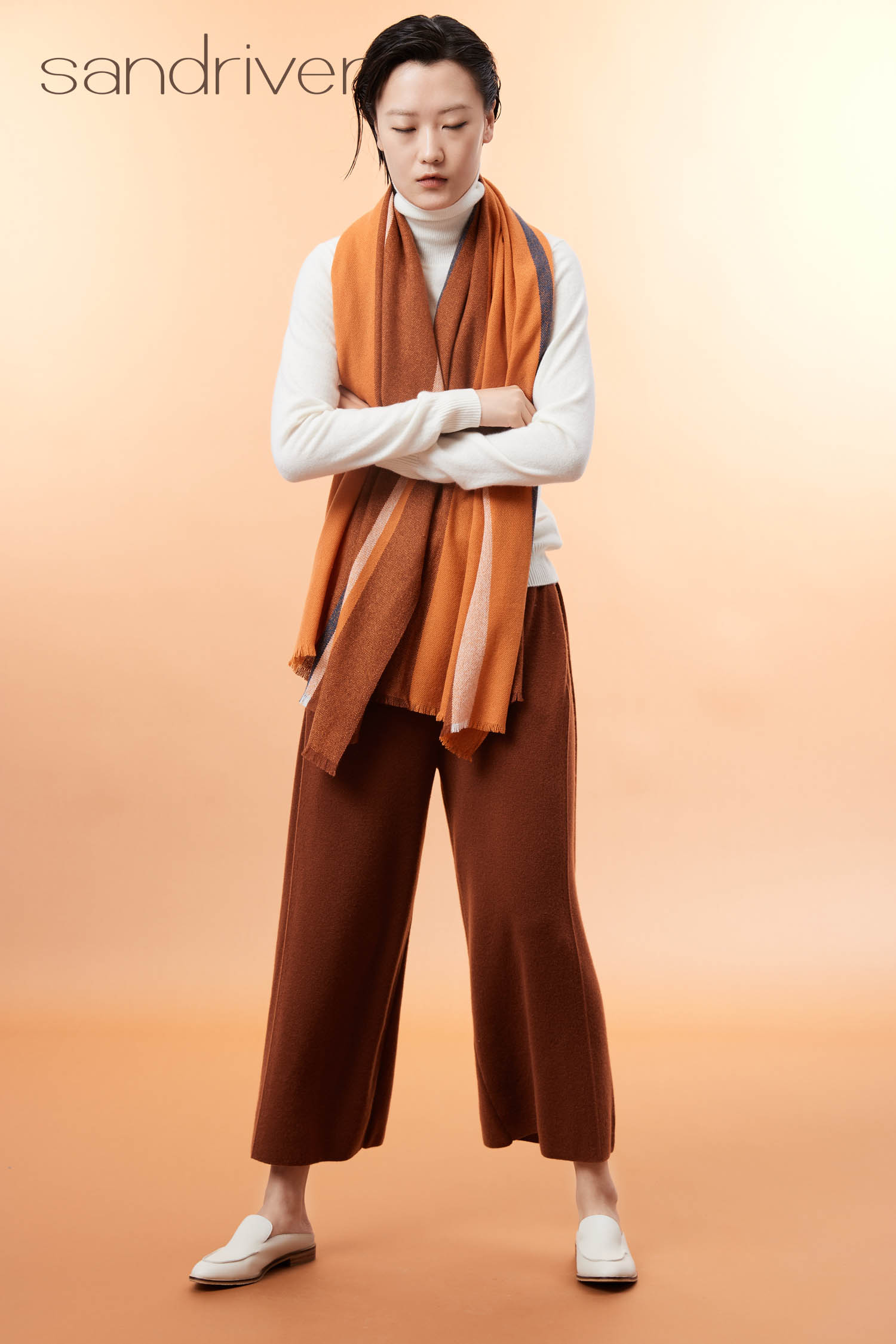 沙涓Sandriver春秋季原创高端100%纯山羊绒围巾女士双面羊绒百搭