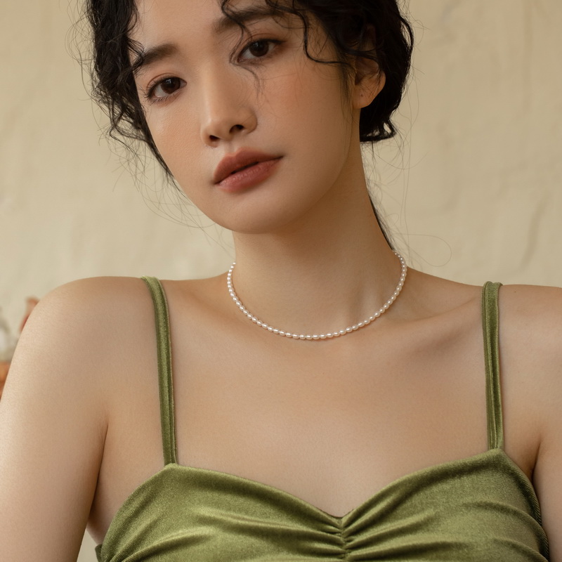 项链天然淡水珍珠锁骨链女14K金