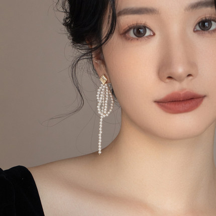 AOILDLLI珍珠耳环女小众设计高级长款流苏耳钉2024新款爆款耳饰
