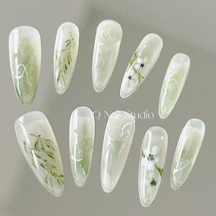 JQ.NAIL【清平调】手工定制新中式古风水彩指甲贴片美甲穿戴甲
